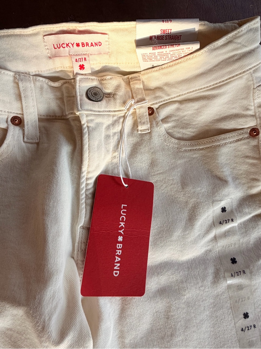 Lucky Brand Cream Mid Rise Straight Jeans Size 4/27R - Picture 2 of 3